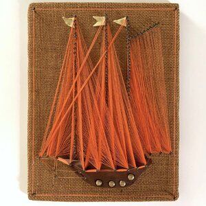 Vintage 1970s Burnt Orange Sailboat String Art